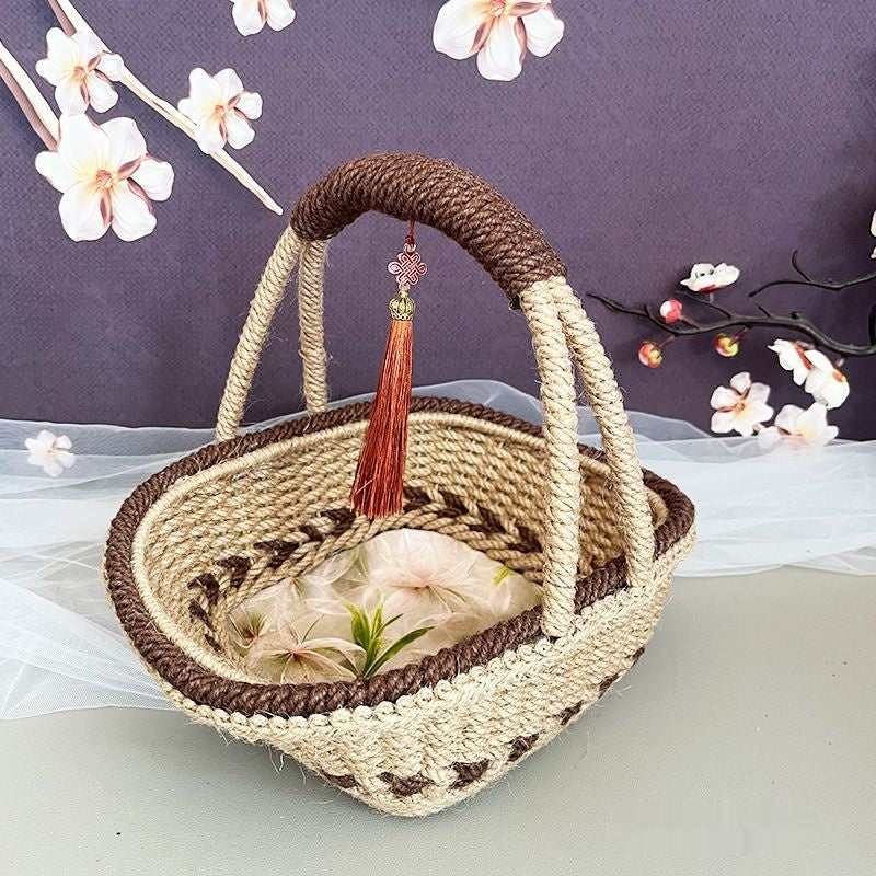 Hemp Rope Hand-woven Finished Baskets Pastoral Retro Hand-woven Baskets