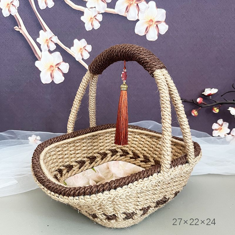 Hemp Rope Hand-woven Finished Baskets Pastoral Retro Hand-woven Baskets